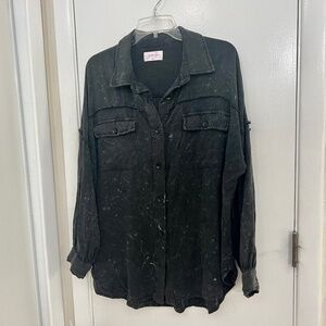 Jess Lea Long Sleeve Button Down Women's Top Distress Charcoal Size XL